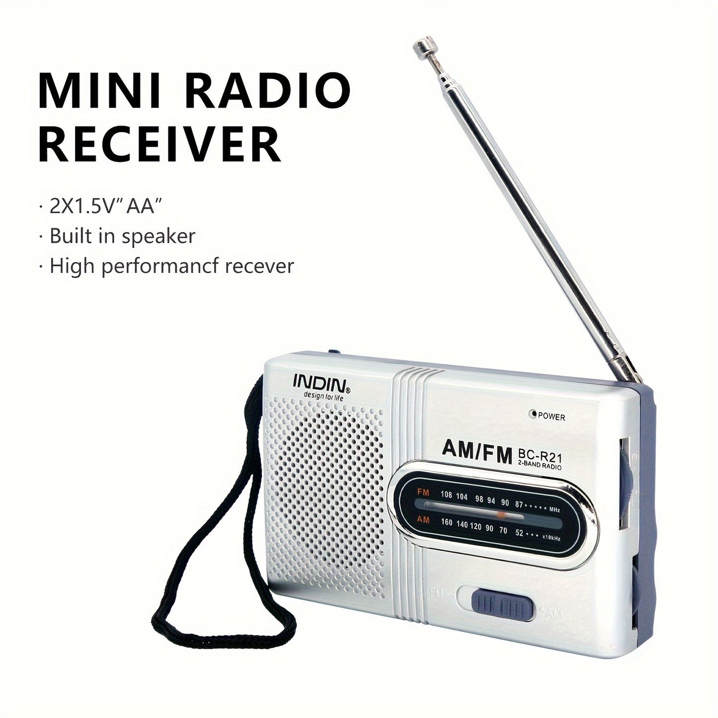 Rádio Portátil AM/FM – Mini Rádio Clássico com Antena Telescópica, Altifalante Integrado e Entrada para Auriculares