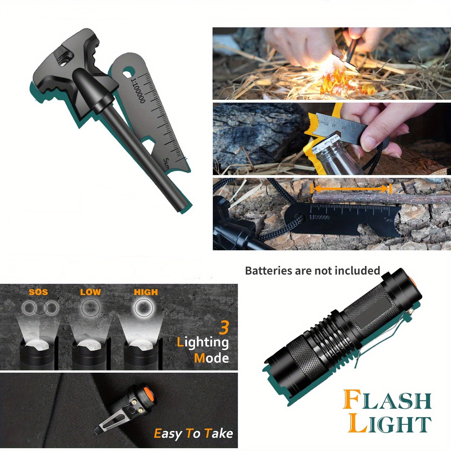 Kit de Sobrevivência 11 em 1 – Equipamento Tático com Multifunções: Ferramenta Multiuso, Bússola, Lanterna, Iniciador de Fogo e Muito Mais | Estojo Resistente Preto | Ideal para Campismo, Caminhadas e Aventuras ao Ar Livre