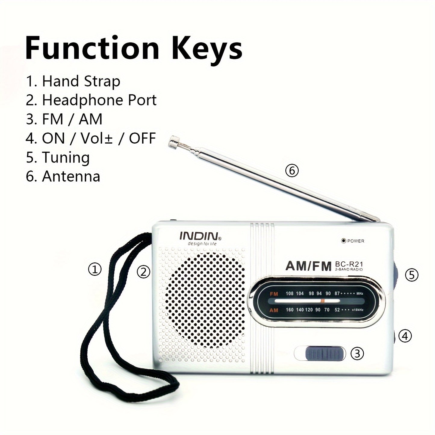 Rádio Portátil AM/FM – Mini Rádio Clássico com Antena Telescópica, Altifalante Integrado e Entrada para Auriculares