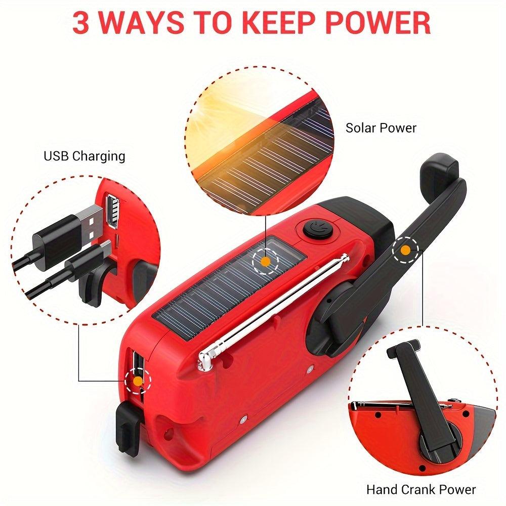 Rádio de Emergência 4 em 1 com Lanterna LED | Carregamento Solar, USB & Manivela | AM/FM NOAA – Portátil e Essencial para Sobrevivência