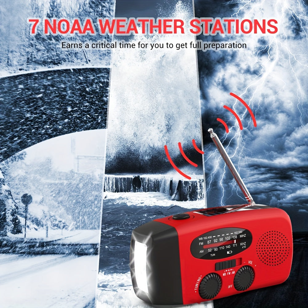 Rádio de Emergência 4 em 1 com Lanterna LED | Carregamento Solar, USB & Manivela | AM/FM NOAA – Portátil e Essencial para Sobrevivência