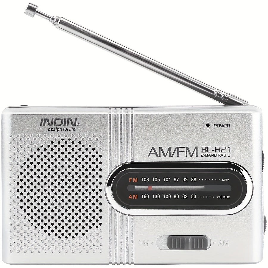 Rádio Portátil AM/FM – Mini Rádio Clássico com Antena Telescópica, Altifalante Integrado e Entrada para Auriculares