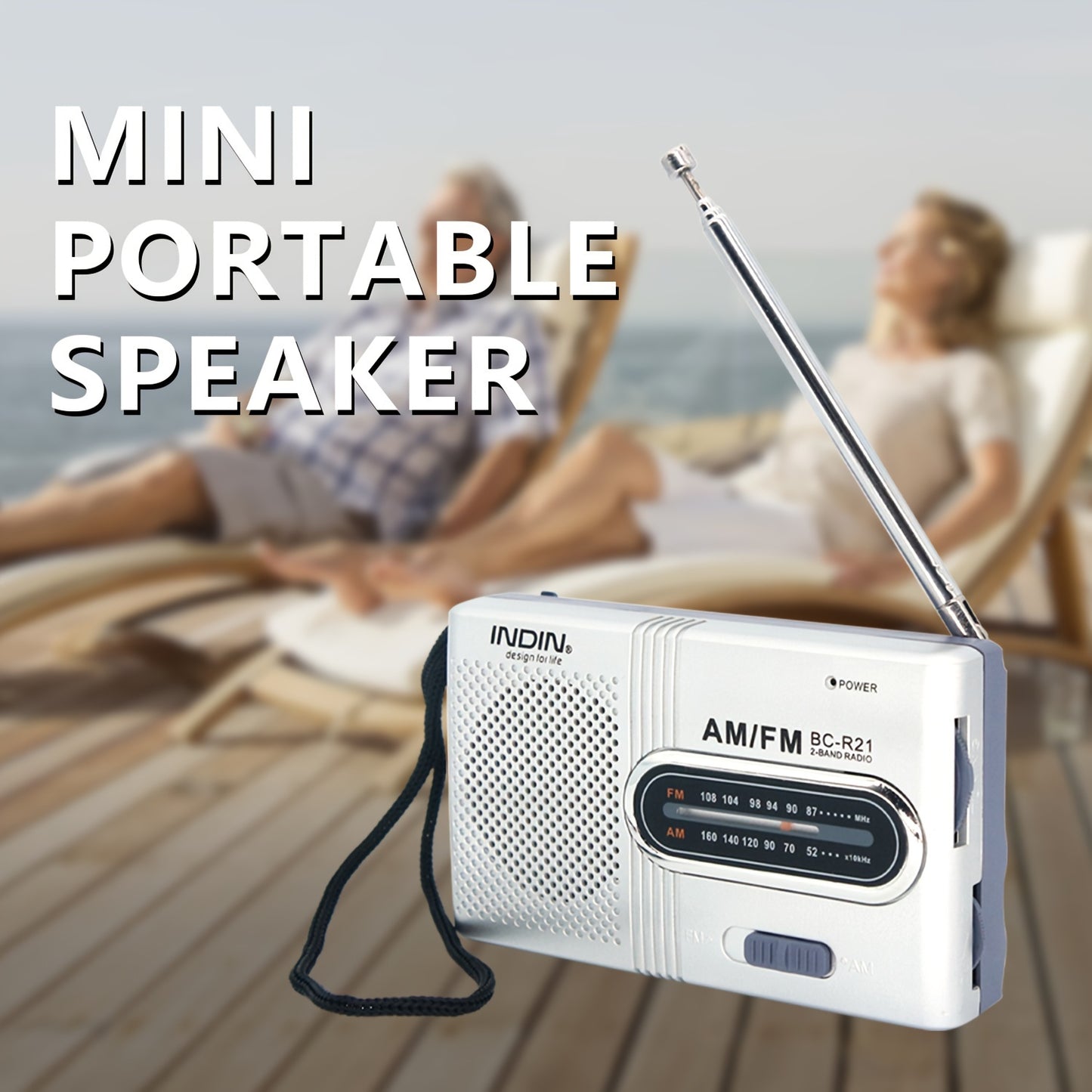 Rádio Portátil AM/FM – Mini Rádio Clássico com Antena Telescópica, Altifalante Integrado e Entrada para Auriculares