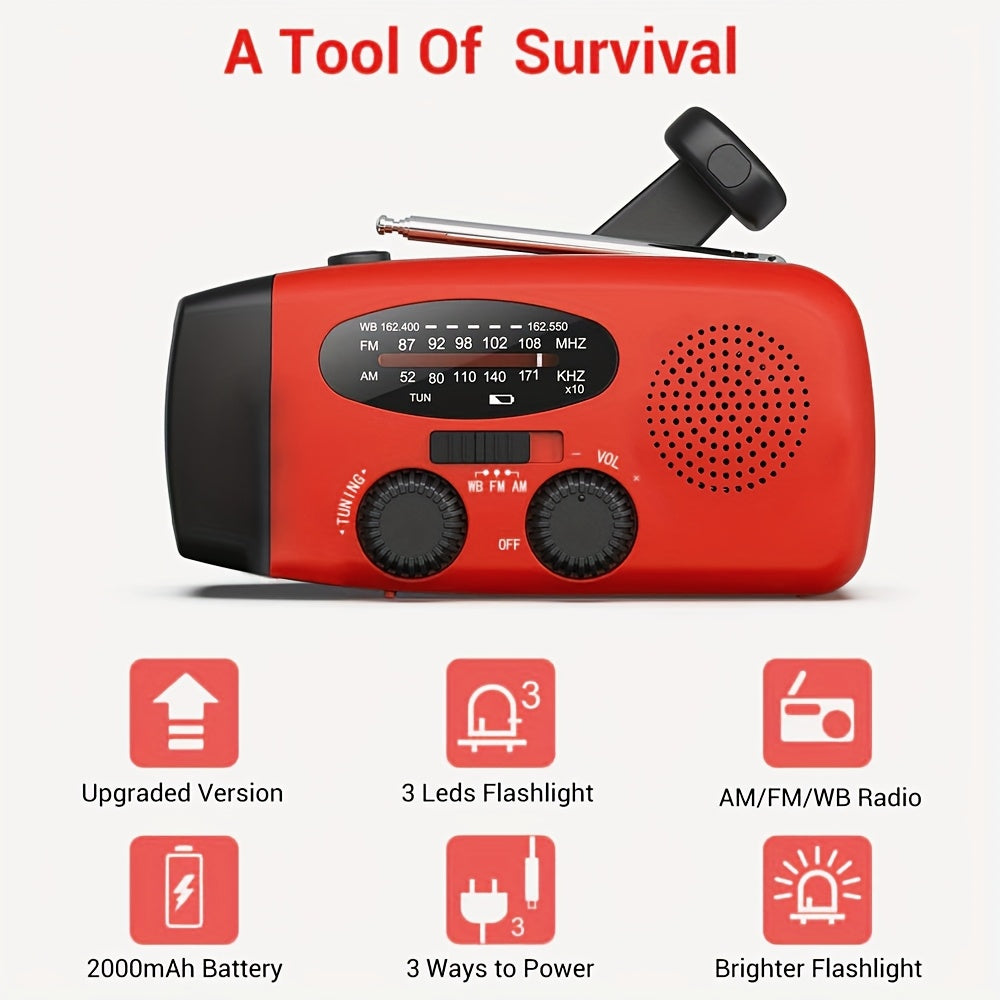Rádio de Emergência 4 em 1 com Lanterna LED | Carregamento Solar, USB & Manivela | AM/FM NOAA – Portátil e Essencial para Sobrevivência