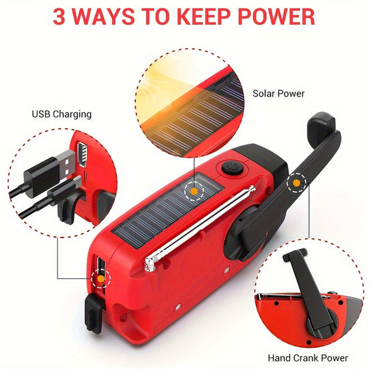 Rádio de Emergência 4 em 1 com Lanterna LED | Carregamento Solar, USB & Manivela | AM/FM NOAA – Portátil e Essencial para Sobrevivência