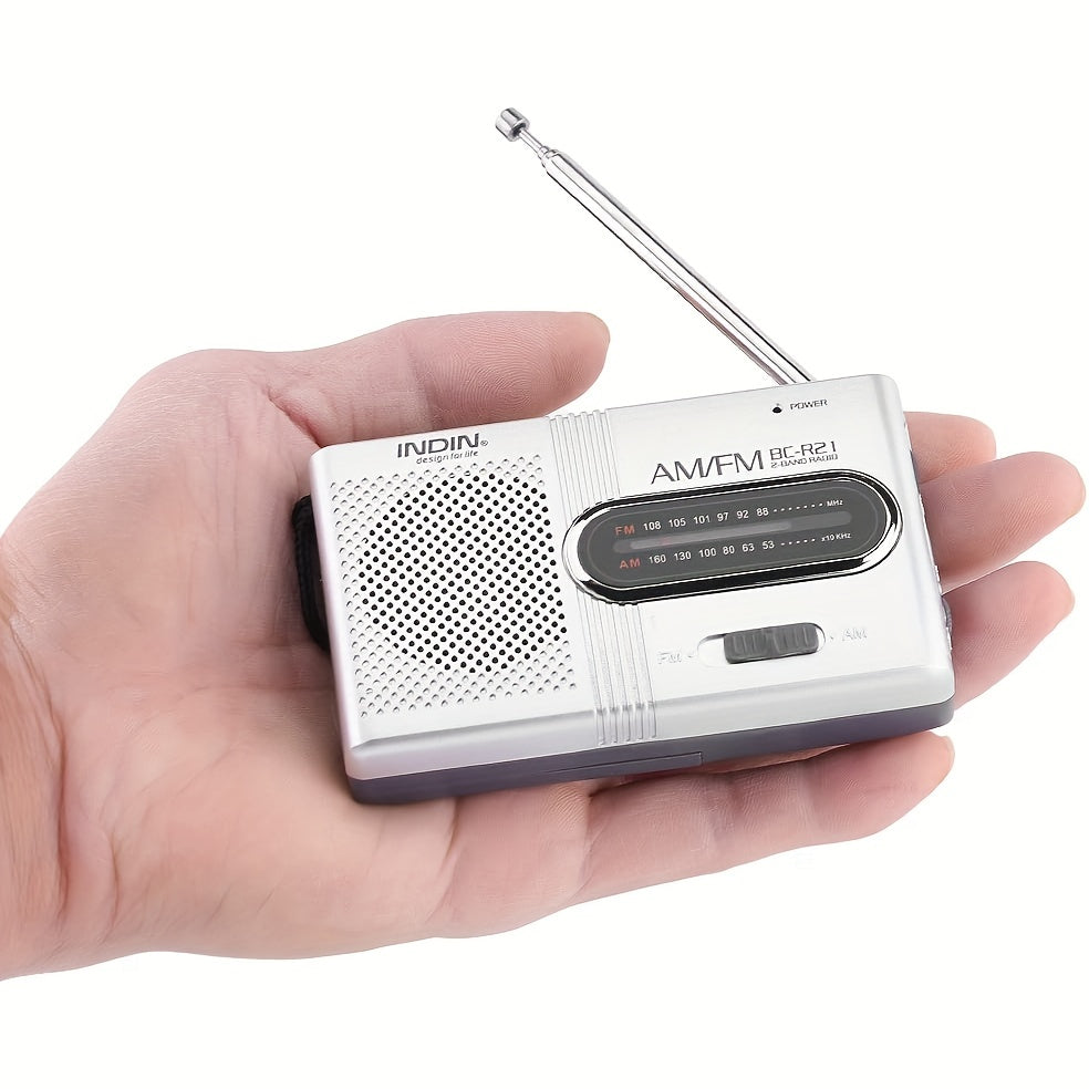 Rádio Portátil AM/FM – Mini Rádio Clássico com Antena Telescópica, Altifalante Integrado e Entrada para Auriculares