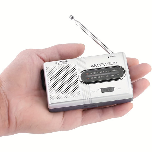 Rádio Portátil AM/FM – Mini Rádio Clássico com Antena Telescópica, Altifalante Integrado e Entrada para Auriculares