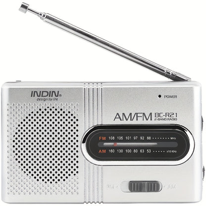 Rádio Portátil AM/FM – Mini Rádio Clássico com Antena Telescópica, Altifalante Integrado e Entrada para Auriculares