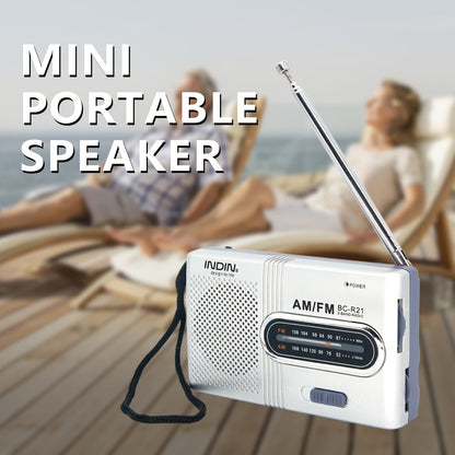 Rádio Portátil AM/FM – Mini Rádio Clássico com Antena Telescópica, Altifalante Integrado e Entrada para Auriculares