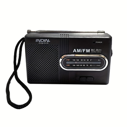 Rádio Portátil AM/FM – Mini Rádio Clássico com Antena Telescópica, Altifalante Integrado e Entrada para Auriculares