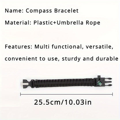 Pulseira de Sobrevivência 5 em 1 – com Bússola, Apito, Iniciador de Fogo, Ferramenta de Corte e Corda de Emergência | Ideal para Caminhadas e Campismo